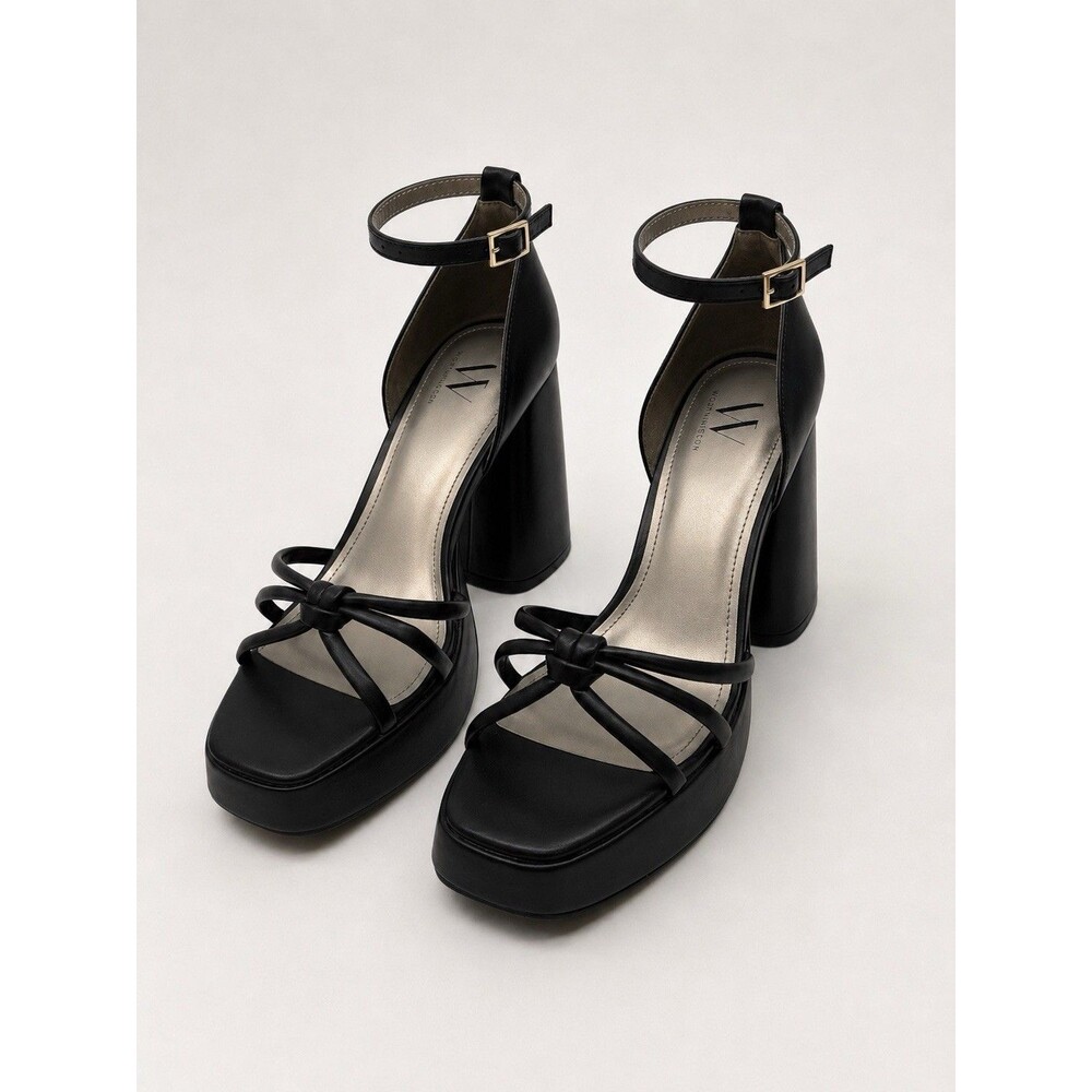 Worthington Ellsworth Platform Heels Womens 8 Black Strappy Y2K Chunky